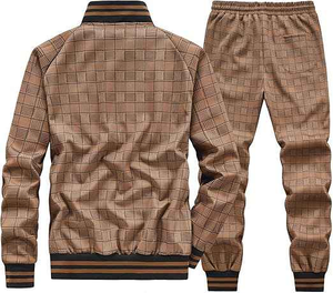 Trajes de chándal a cuadros de 2 piezas de alta calidad para hombre, traje hasta la rodilla con cremallera completa - Product Image 3