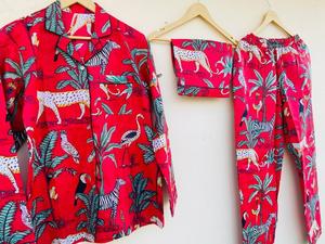 ชุดนอน3ชิ้นผ้าคอตตอนสำหรับผู้หญิง100% พิมพ์ลายป่า - Product Image 6