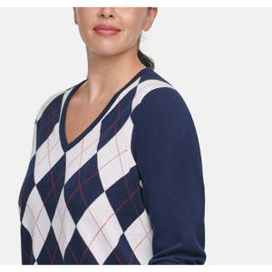 Maglione Tommy Hilfiger da donna taglie forti, stile preppy, in cotone Ivy, fantasia Argyle, blu 1X - per l'autunno - Product Image 2