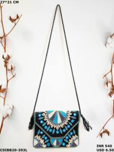 Banjara กระเป๋าคลัทช์ออกแบบด้วยมือสำหรับผู้หญิงสไตล์โบฮีเมียนปักหินและลูกปัดทำจากหนัง - Product Image 4
