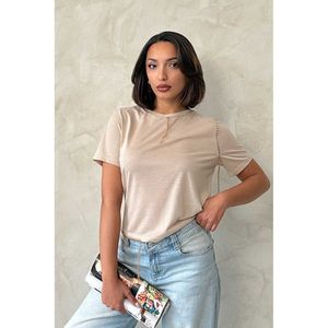 Camiseta de Punto Lisa 100% Algodón Color Gris Piedra para Hombre TOPSHOW con Detalle de Costura Oculta, Ideal para Pedidos al por Mayor - Product Image 1