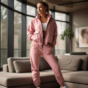 Survêtement court à capuche avec fermeture éclair Pantalon de survêtement deux pièces Survêtements d'entraînement pour femmes survêtements courts pour femmes - Product Image 6