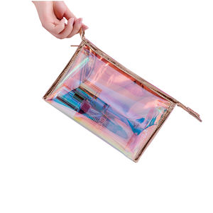 โลโก้ที่กำหนดเองโฮโลแกรมกระเป๋าเครื่องสำอางแบบพกพาถุงพีวีซีกันน้ำ OEM ขนาดกระเป๋าซิปเครื่องสำอางสำหรับผู้หญิง - Product Image 1
