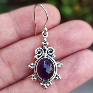 925 Sterling Silver Dangle <b>Earrings</b> Natural Amethyst Oval Gemstone Handmade <b>Cute</b> Jewelry for February Birthstone Amethyst - Product Image 3