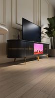 Soporte de TV con Chimenea Electrónica de MDF + PB, Conexión Bluetooth, Diseño Moderno, Muebles para el Hogar, para Sala de Estar, Comedor, Uso en Hoteles
