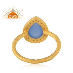 แหวนพลอย925สเตอร์ลิงสีเงินธรรมชาติ CZ และพลอยคาลซิโดนีสีน้ำเงินแหวนวางซ้อนกันได้ผู้ผลิตเครื่องประดับแบบกำหนดเอง - Product Image 4