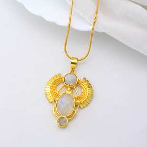 Brass Scarab Moonstone <b>Pendant</b> Necklace <b>Gold</b> Plated Egyptian Style Handmade Spiritual Jewelry Wholesale For <b>Men</b> Women - Product Image 1