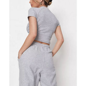 Nuevo conjunto de pantalones de camiseta de mezcla de algodón ligero de alta calidad para mujer, chándal de dos piezas transpirable ecológico para mujer - Product Image 4