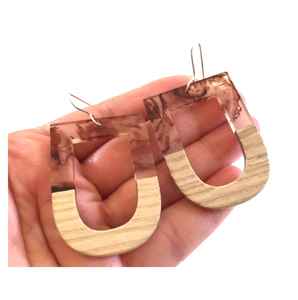 Gran oferta de pendientes de madera y resina de diferentes colores, venta al por mayor, conjunto de pendientes de moda de colores personalizados, auricular acrílico para mujer - Product Image 2