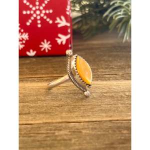 Zuni Handmade Mother of Pearl & Sterling Silver Gemstone <b>Ring</b> Cushion Cut Diamond <b>Gold</b> Plated Bezel Setting Gift for Children - Product Image 2