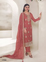 Dhwaja Export Nouveau Salwar en Soie Organza Lourde de Créateur, Broderie Multicouleurs à Fils et Paillettes, Séchage Rapide, Multicolore, Indien/Pakistanais