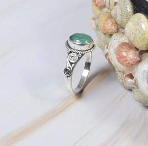 Emerald 925 Sterling <b>Silver</b> Bohemian <b>Ring</b> Handmade Dainty Oval Cut Gemstone Classic Thanksgiving Anniversary Gift for <b>Men</b> Women - Product Image 5