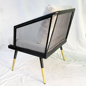Sofá con cojín cuadrado tapizado en gris y estructura extensible de hierro negro para salas de estar GSD68042 - Product Image 4