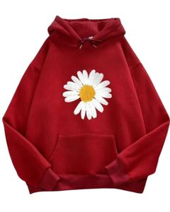 Conjunto Deportivo Casual de Dos Piezas para Mujer, Sudadera con Capucha Roja y Pantalones Deportivos Grises con Apliques de Margaritas, Felpa de Algodón, Conjunto Deportivo OEM al por Mayor, Nuevo - Product Image 2