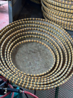 Panier à égoutter en bambou plat sculpté, haute qualité, fait main au Vietnam, plateau à boissons, séchoir à céréales, plateau à fruits, vaisselle de salon