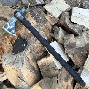 Hacha forjada artesanal de primera calidad, mango de madera negra vikinga, herramienta de división de estilo, regalo perfecto para hombres - Product Image 4
