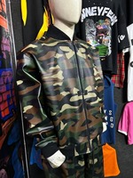 Ensemble de survêtement en simili cuir camouflage PU pour homme, vêtements de sport streetwear, tenue de jogging de haute qualité
