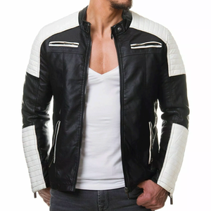Chaqueta de moto de talla grande de invierno de cuero genuino para pilotos con protección CE blindada Unisex en blanco y negro - Product Image 1