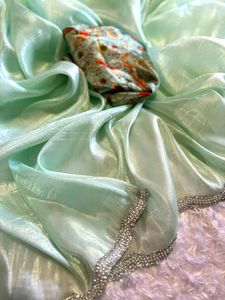 Nouvelle Collection Multicolore Riche et Chic Blouse Saree Diamant et Moti Travail avec Chinon Tissu Indien & Pakistanais Vêtements - Product Image 6