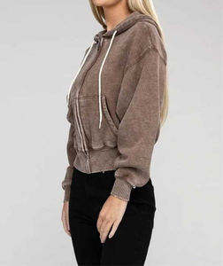 MOVA TEXTILE 2025 Venta al por mayor Streetwear Mujeres Sudadera con capucha Algodón Fleece Acid Wash Vintage Custom Logo Mujeres Washed Hoodie - Product Image 2