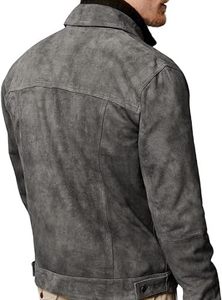 Chaqueta de Invierno Gruesa de Lona Estilo Vintage con Costuras en Contraste y Detalles Desgastados, de Cuero Genuino de Primera Calidad, Personalizada y de Alta Gama - Product Image 3