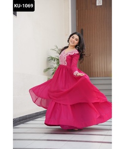 Ropa étnica india Fancy Star Georgette con cuentas bordadas Lentejuelas Trabajo Anarkali Party and Festival Wear Anarkali Vestidos - Product Image 1