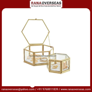 Hexagon Metal Glass Handmade Jewelry Box Display Organizer Clear Rings Bracelets Golden <b>Storage</b> Wedding Anniversary - Product Image 5