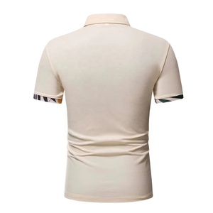 Polo à manches courtes pour homme, beige, coton piqué, coupe classique, décontracté, couleur unie, design boutonné - Product Image 2