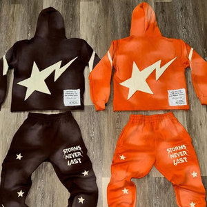 Trajes de gimnasio de Algodón 100% con logotipo personalizado, conjunto informal de Sudadera con capucha de gran tamaño, a prueba de viento, talla grande, forro polar liso Unisex para hombre - Product Image 2