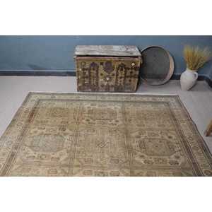 Turkish Oversize Rug, 6.9x10.7 ft Vintage Rug, <b>Brown</b> <b>Wool</b> Rug - Product Image 4
