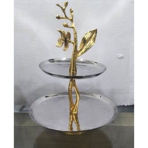 Support à gâteau à 2 niveaux en métal doré de haute qualité avec accents de cerise et de feuille finition martelée plateau de service pour les fêtes et la décoration intérieure - Product Image 3