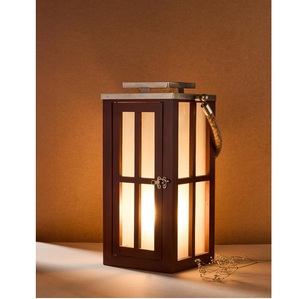 Linterna de madera de vidrio marrón oscuro, candelabros decorativos para el hogar, centros de mesa de boda - Product Image 1