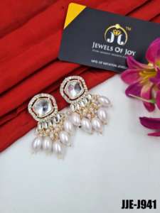 Premium Kundan pendiente aleación blanco 0.945 gramos par ligero tradicional joyería de moda al por mayor proveedor en línea - Product Image 2