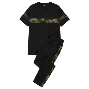 2025 vêtements d'été décontracté Simple grande taille col rond T-shirt pantalon deux pièces hommes ensemble de sport - Product Image 3