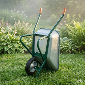 Best Sell Galvanized Heavy Duty Durable <b>Wheelbarrow</b> Green Frame Steel Tray 0.7mm 100L 200kg Pneumatic Tire for Garden - Product Image 4