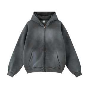 Sweat à capuche Streetwear personnalisé de haute qualité polaire vierge Vintage double couche lavage à l'acide soleil délavé en détresse - Product Image 4