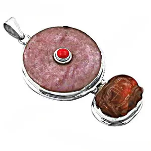 Pendentif vintage en argent sterling 925 en forme de goutte d'eau avec incrustation d'ambre et sertissage clos de pierres roses, élégant, unisexe, pour usage quotidien - Product Image 3