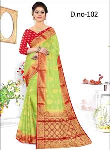 ผ้าส่าหรีแบบไนลอนแท้ที่สวยงามพร้อมบิวตี้ขนาดเล็กสวยงามในการทอสีทองซารี - Product Image 3