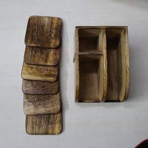 Fabricante de Juego de Posavasos de Madera con Porta Cubiertos y Porta Servilletas |   Posavasos de Madera Natural, Suministro de Fábrica al por Mayor - Product Image 3