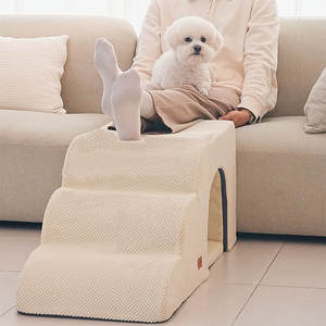 [AllmioPet] Cave Style 3 <b>Step</b> Pet Stairs 3 in 1 Ivory AMP C3 IV Soft Comfortable Dog Cat Stair for Indoor Home Use - Product Image 1