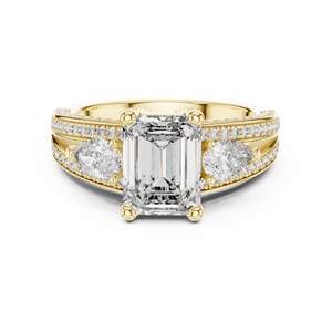 Ensemble de bagues de luxe en diamant de laboratoire taille émeraude 2 carats, or jaune 18 carats plaqué rhodium, pierres latérales 1 carat, pour la Saint-Valentin, fiançailles, soirée - Product Image 6