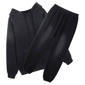 Pull à capuche délavé à l'acide OEM et pantalon de survêtement à taille élastique, logo brodé personnalisé, vente en gros de survêtements pour hommes, vêtements d'hiver - Product Image 1