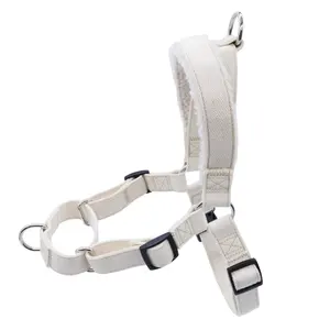 Hemp Dog Harness with Padded Handle and Front Ring for No Pulling