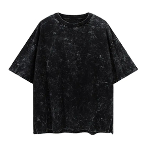 2023 hecho a medida última moda 100% algodón franela precio barato hombres Oversize ácido lavado negro Camiseta con cuello redondo - Product Image 1