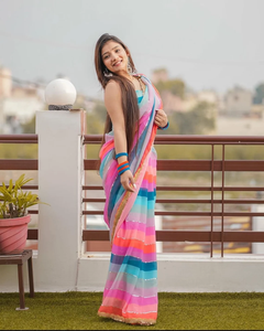 El diseñador indio de Bollywood más de moda Georgette impreso Saree blusa exclusiva tradicional étnica nupcial ropa de boda para mujeres - Product Image 4