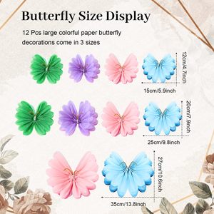 12 Uds mariposa tablón de anuncios bordes decoraciones DIY 3D colgante mariposa forma <span class=keywords><strong>Creper</strong></span> papel flor aula decoraciones - Product Image 4