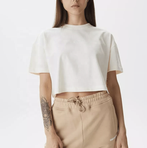 Top corto de algodón de gran tamaño, camisetas para mujer, Camiseta corta, nuevo diseño de ropa para mujer, Top corto de gran tamaño, camisetas cuadradas de Color liso - Product Image 4