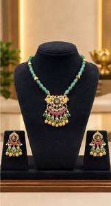 TISHYA DIAMOND Ethnic Gold Plated Brilliant Cut Copper Alloy Moissanite Imitation Pearl Floral Necklace Earring <b>Set</b> Jewelry - Product Image 2
