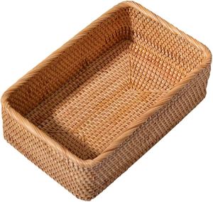Bandeja de servicio de forma rectangular, asas de correa de bandeja tejidas de bambú natural y ratán para mesa de centro casera disponible al mejor precio - Product Image 2