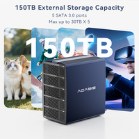 Boîtier RAID en aluminium USB-C vers SATA 20 Gbit/s à 5 baies pour disques durs 2,5/3,5 pouces avec 6 modes RAID